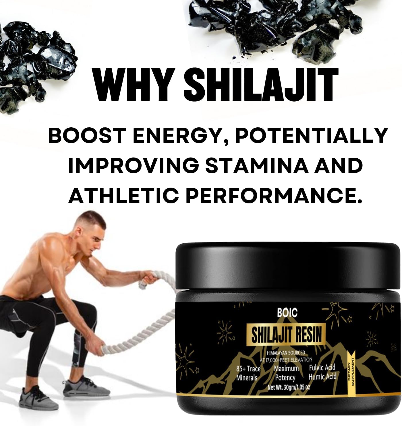 30Gm BOIC Pure Black Himalayan Shilajit Resin for Energy and Immune Support - 60 Day Supply for Men and Women