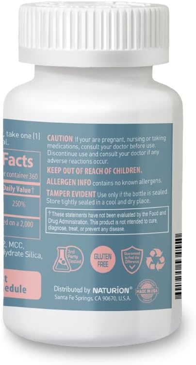 360 Mini Tablets of NATURION Vitamin D3 2000iu (50 mcg) for Immune Support, Muscle Function, and Bone Health - Non-GMO, Gluten Free with Vitamin B2 - 1-Year Supply