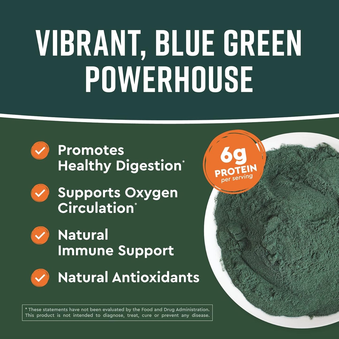 360 Nutrition Spirulina Powder with Vitamin A, B Vitamins, Iron, Protein & Amino Acids - Vegan, Non GMO - 6g Plant Based Protein for Energy, Digestive Health, Immune Support - 2 oz