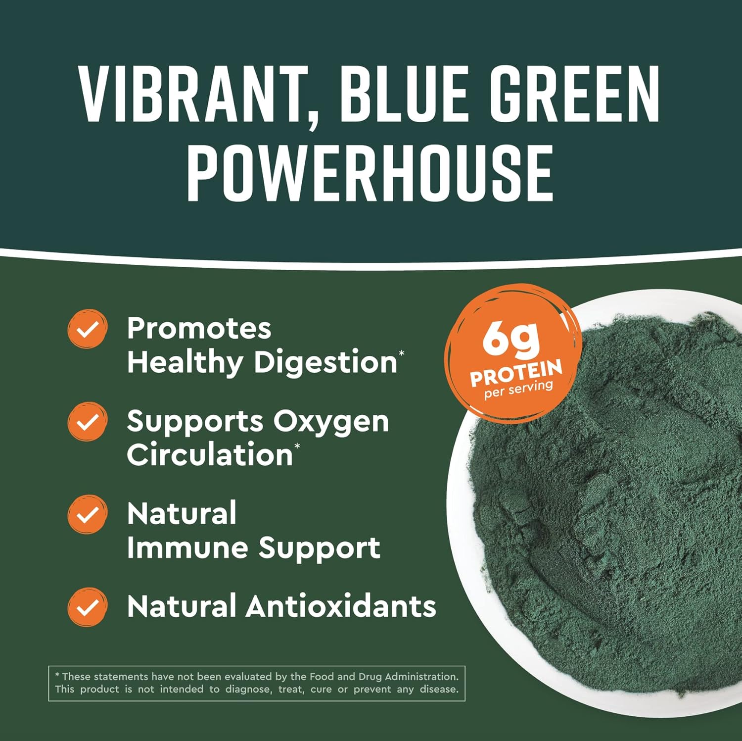 360 Nutrition Spirulina Powder with Vitamin A, B Vitamins, Iron, Protein & Amino Acids - Vegan, Non GMO - 6g Plant Based Protein for Energy, Digestive Health, Immune Support - 2 oz