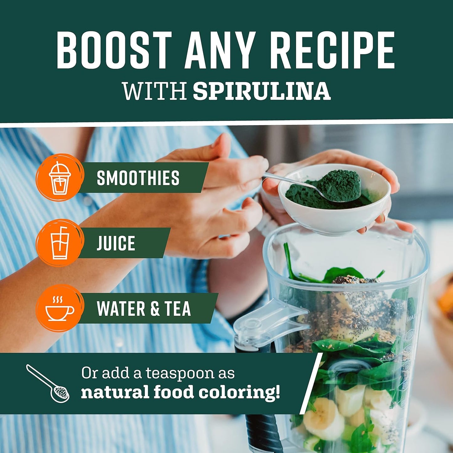 360 Nutrition Spirulina Powder with Vitamin A, B Vitamins, Iron, Protein & Amino Acids - Vegan, Non GMO - 6g Plant Based Protein for Energy, Digestive Health, Immune Support - 2 oz