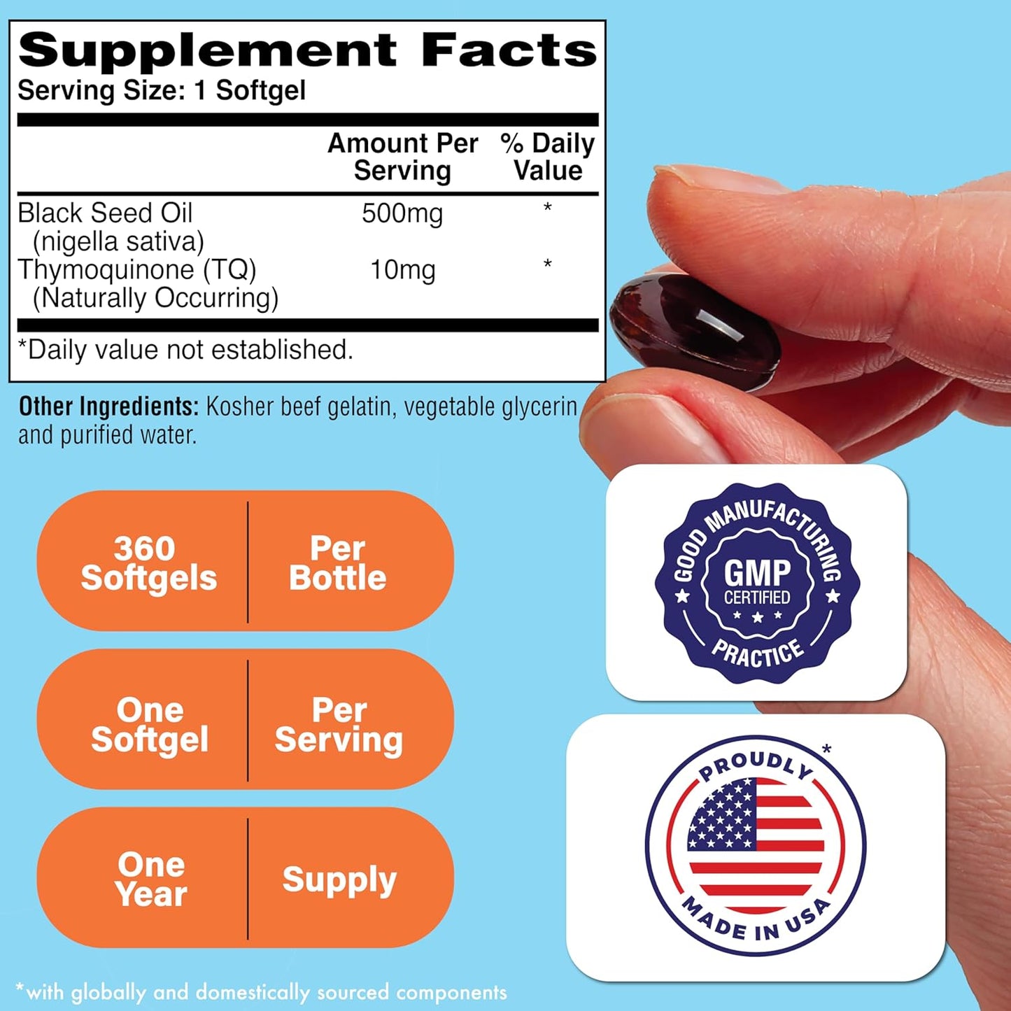 360 Softgels of High Potency Black Seed Oil with 2% Thymoquinone | Cold Pressed, Organic, Non-GMO & Gluten-Free | 3rd Party Tested