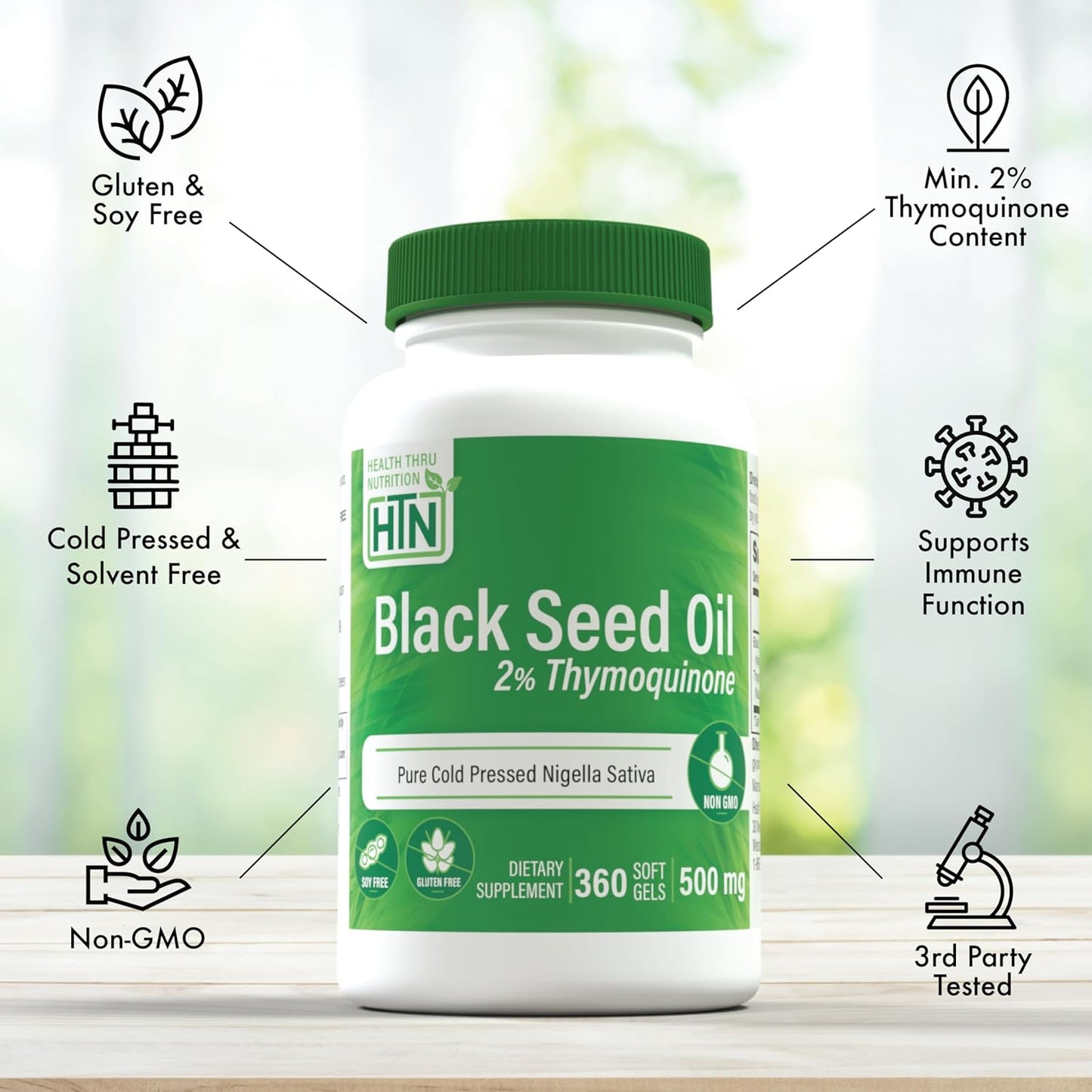 360 Softgels of High Potency Black Seed Oil with 2% Thymoquinone | Cold Pressed, Organic, Non-GMO & Gluten-Free | 3rd Party Tested