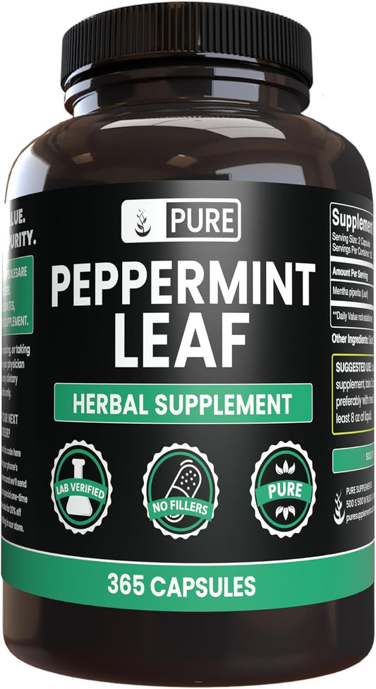 365 Capsules of Pure Peppermint Leaf - No Magnesium or Rice Fillers - Lab Verified Quality