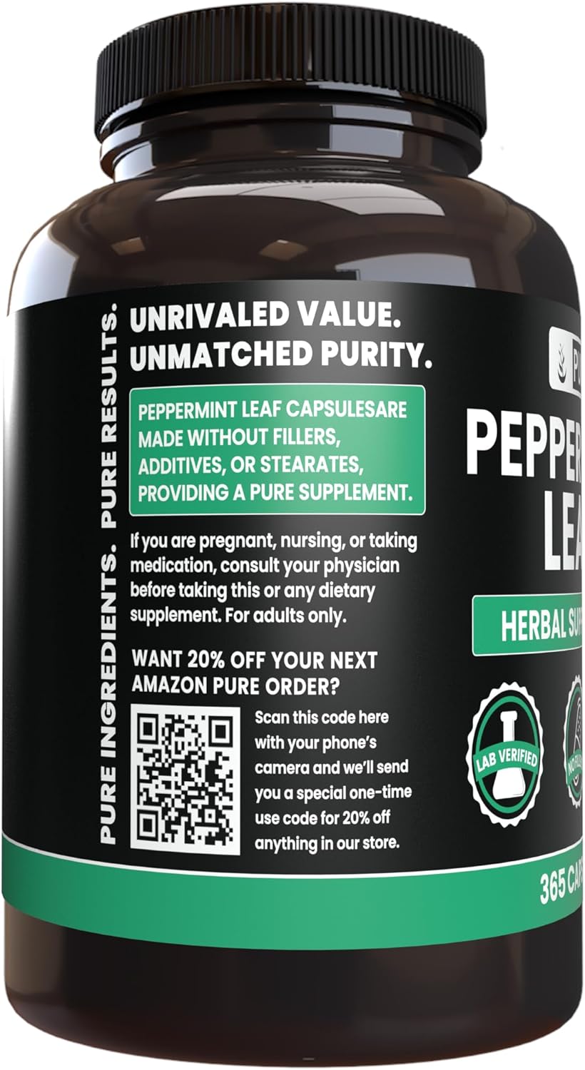 365 Capsules of Pure Peppermint Leaf - No Magnesium or Rice Fillers - Lab Verified Quality