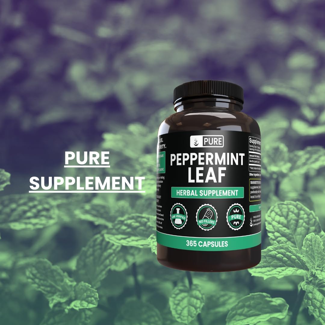 365 Capsules of Pure Peppermint Leaf - No Magnesium or Rice Fillers - Lab Verified Quality