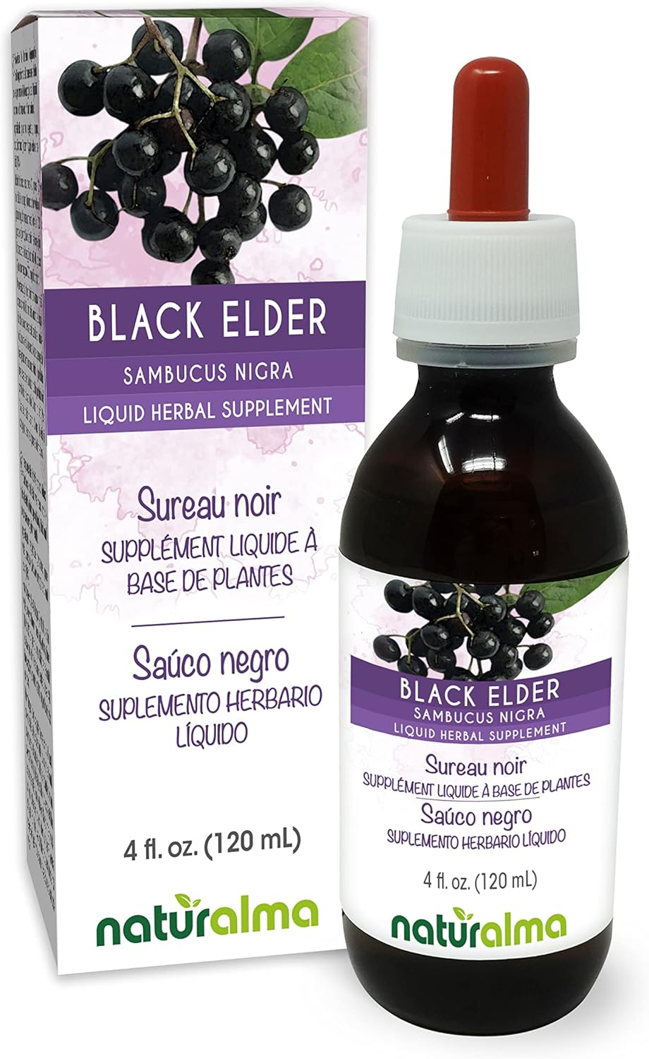 4 fl oz Black Elderflower & Elderberry Alcohol-Free Tincture - Liquid Extract Drops - Herbal Supplement - Vegan Friendly