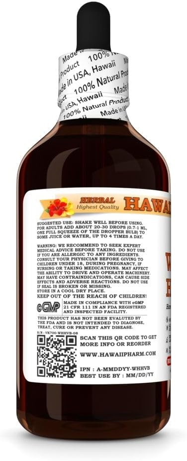 4 fl.oz Hawaii Pharm Witch Hazel Extract Tincture for Clear Skin, Soothes Irritation, Relieves Sore Throat - Scalp Comfort & Skin Protection