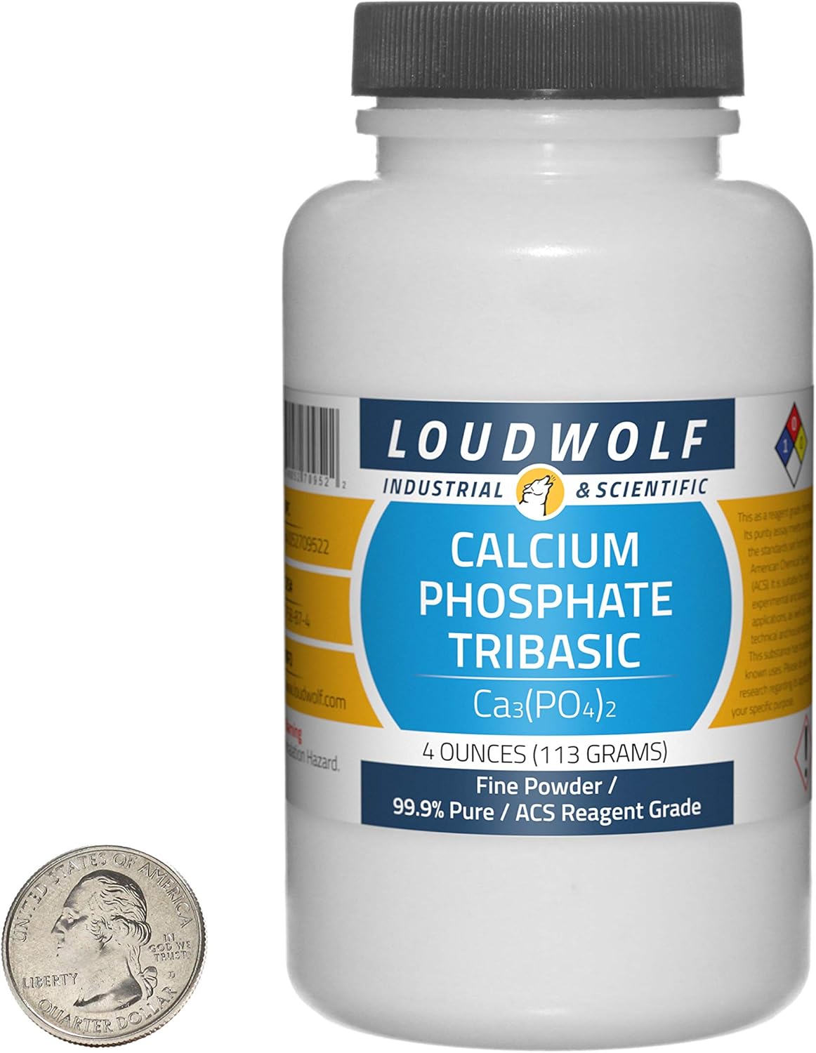 4 oz Bottle of Loudwolf Calcium Phosphate Tribasic - 99.9% Pure ACS Reagent Grade Fine Powder