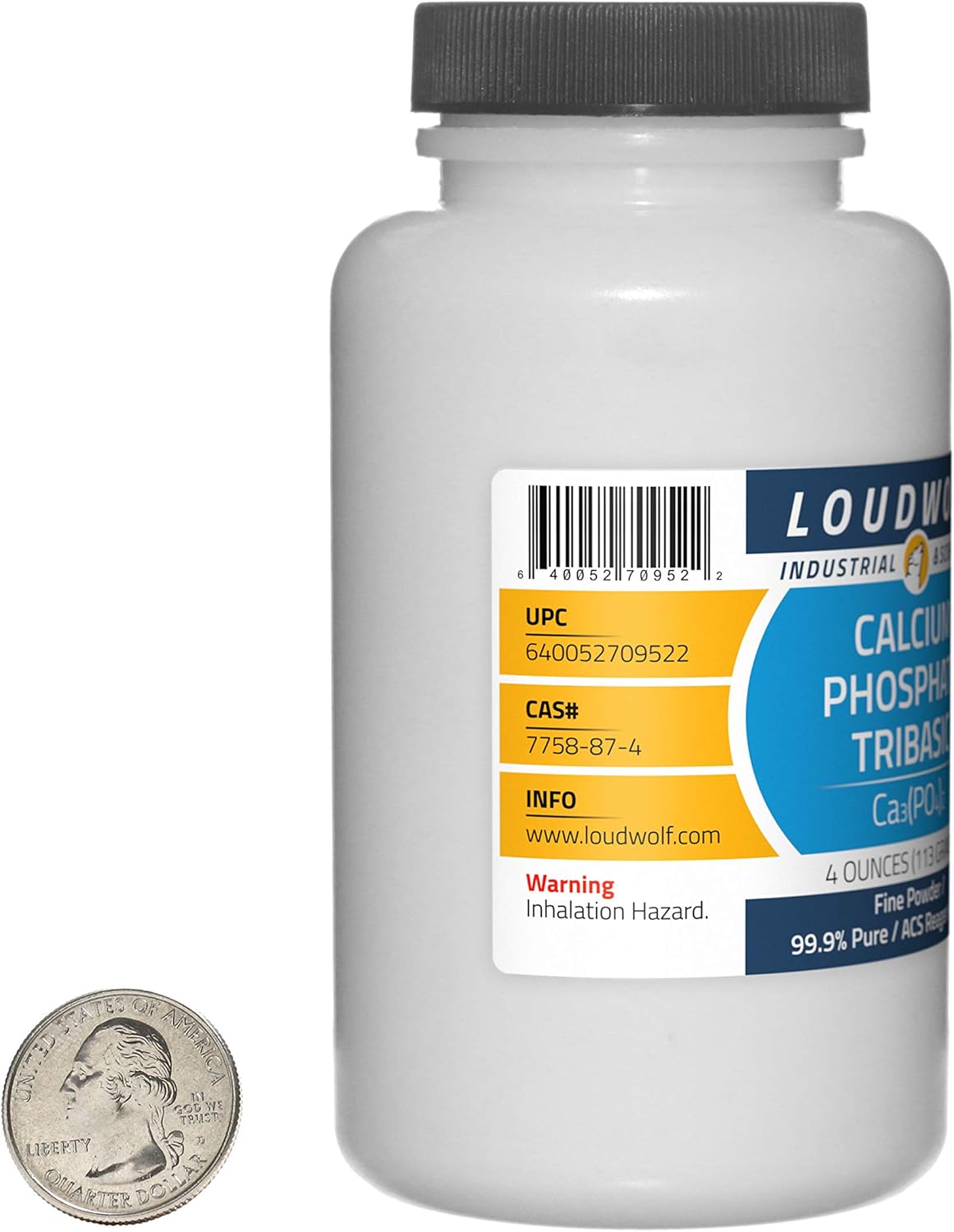 4 oz Bottle of Loudwolf Calcium Phosphate Tribasic - 99.9% Pure ACS Reagent Grade Fine Powder