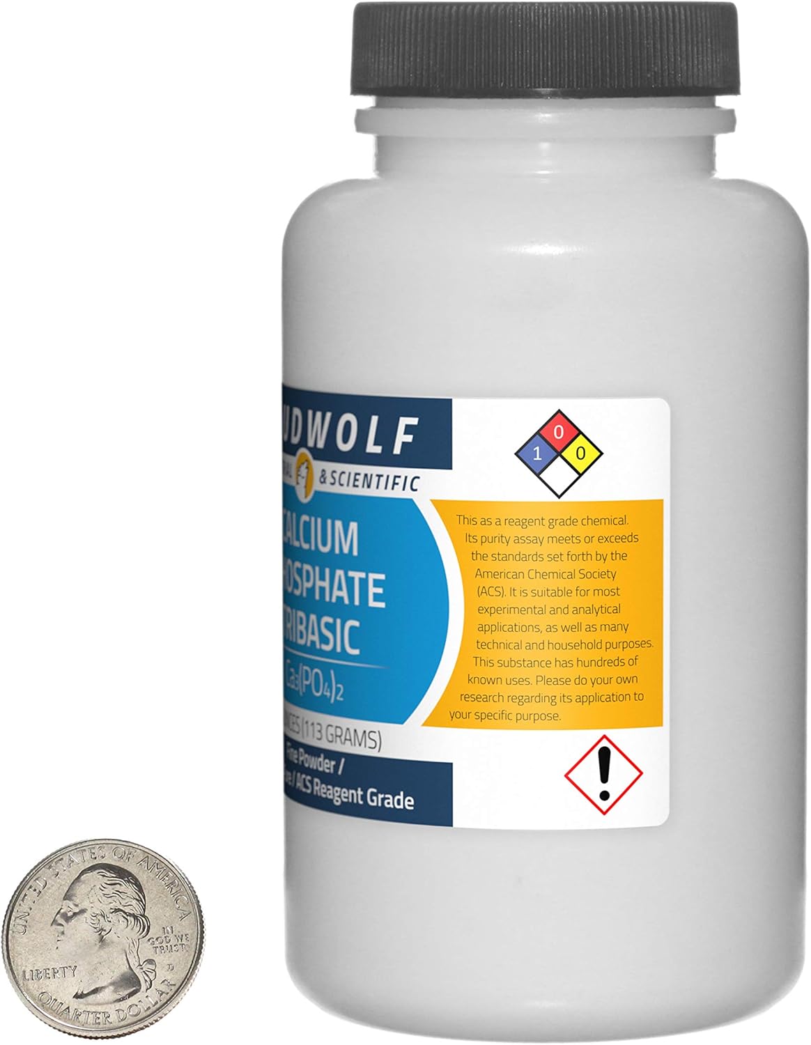 4 oz Bottle of Loudwolf Calcium Phosphate Tribasic - 99.9% Pure ACS Reagent Grade Fine Powder