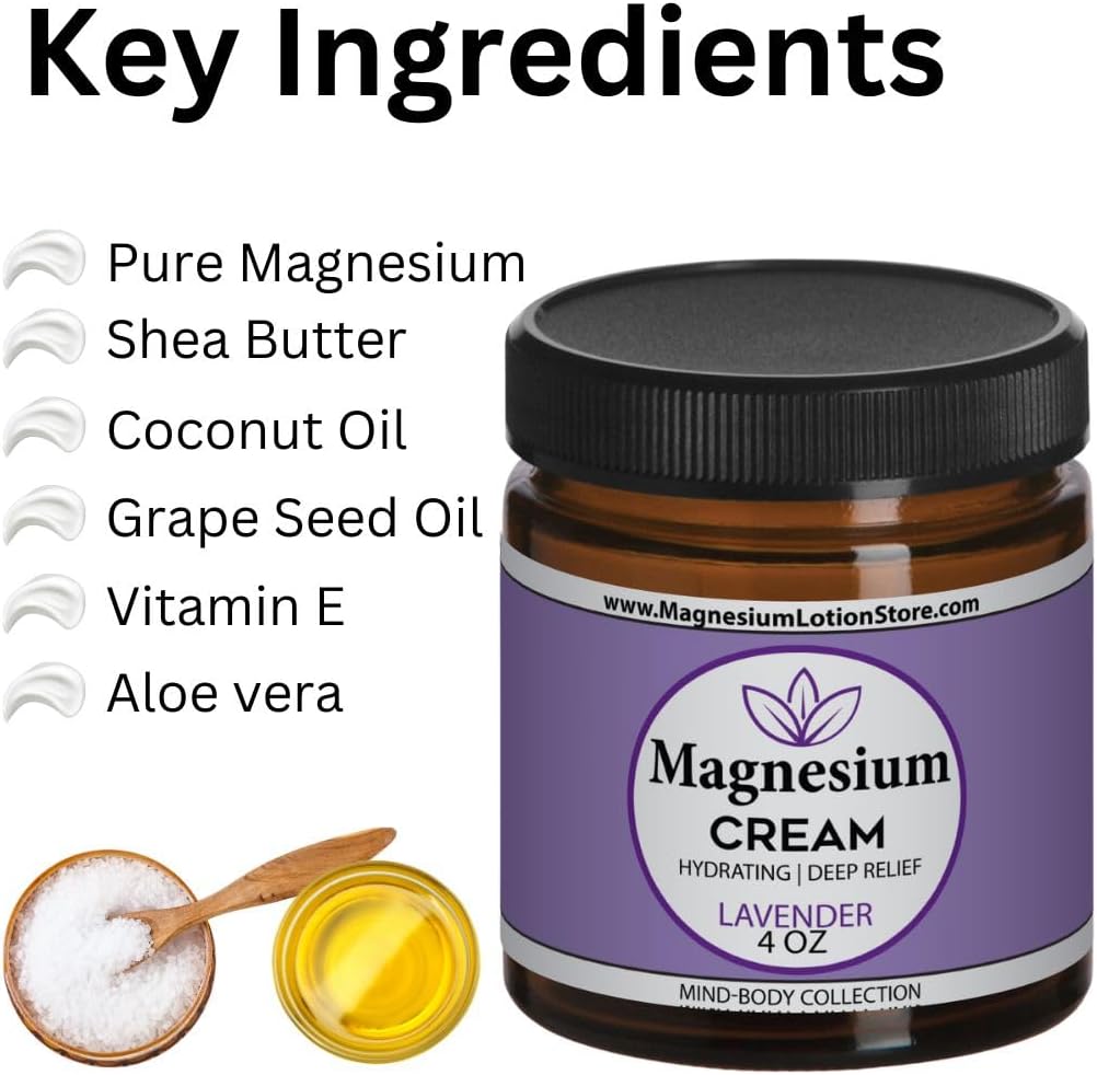 4 oz Lavender Magnesium Cream Lotion for Nighttime Use - Made in the USA
