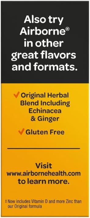 4-Pack Airborne 1000mg Vitamin C + Zinc Sugar-Free Fizzy Drink Tablets, Zesty Orange Flavor - Immune Support with Antioxidants - 30 Tablets