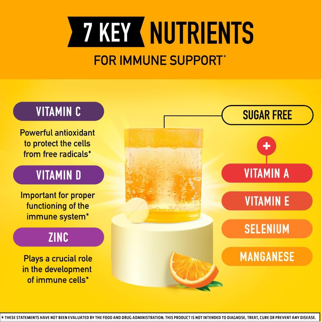 4-Pack Airborne 1000mg Vitamin C + Zinc Sugar-Free Fizzy Drink Tablets, Zesty Orange Flavor - Immune Support with Antioxidants - 30 Tablets
