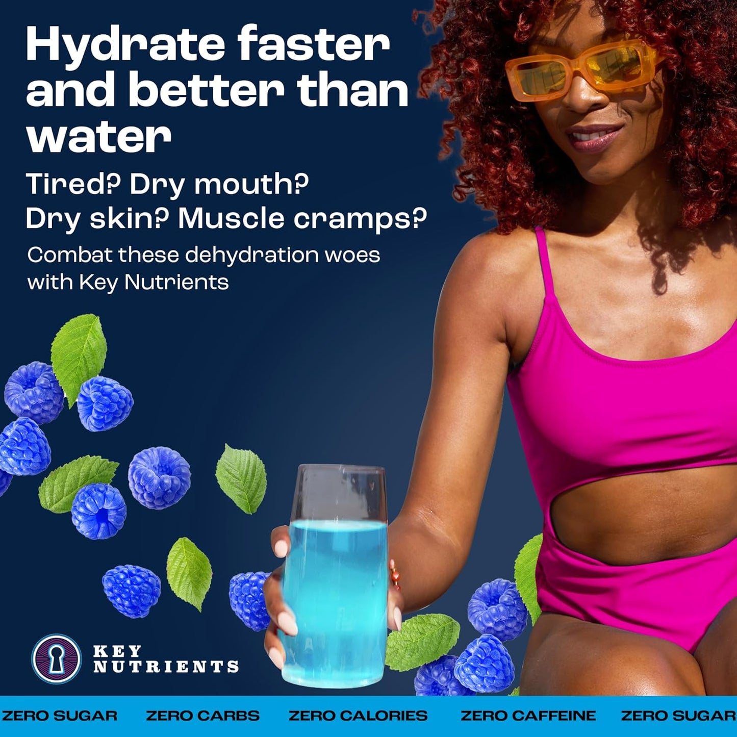 40 Pack Blue Raspberry Electrolyte Powder Packets for Hydration - Travel-Friendly, Sugar-Free, Gluten Free Electrolyte Powder - Made in USA