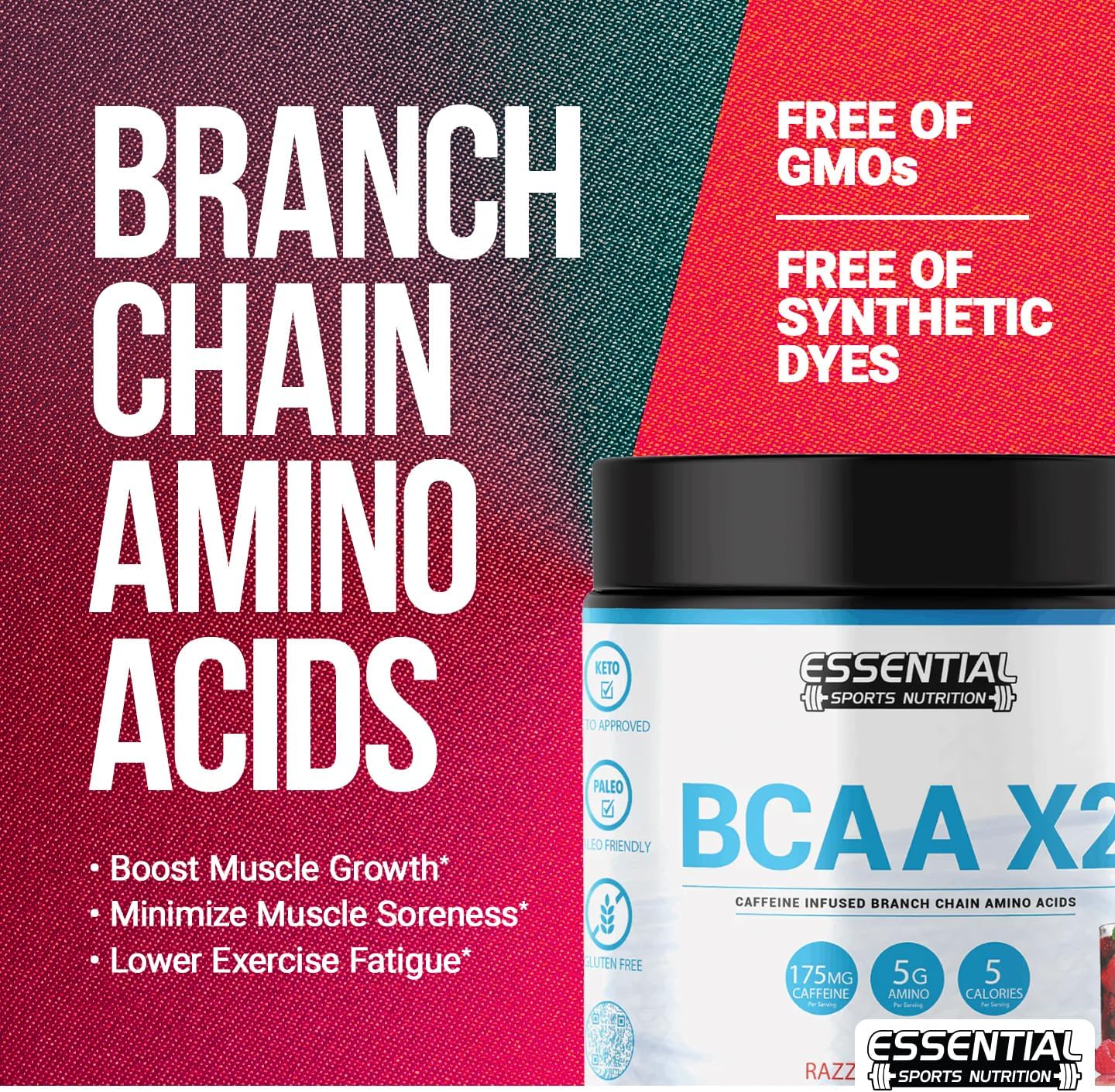 40 Serving BCAA Sports Nutrition Supplement with Caffeine - Keto Approved, Non-GMO & Gluten Free (Razzberry Iced Tea)