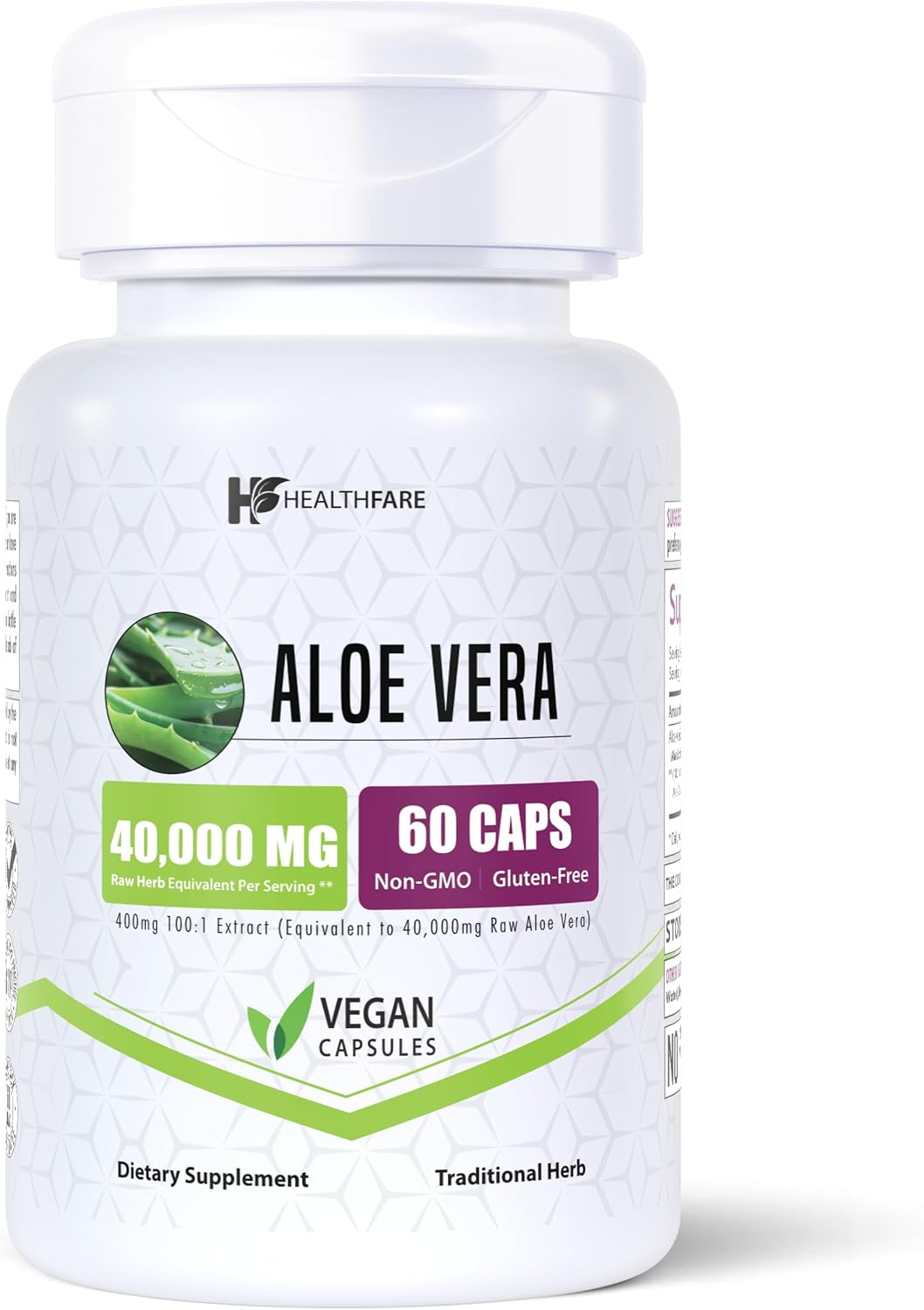 40,000mg Equivalent Aloe Vera Extract Veg Capsules for Digestive Support | Non-GMO | Made in USA | Vegetarian Friendly