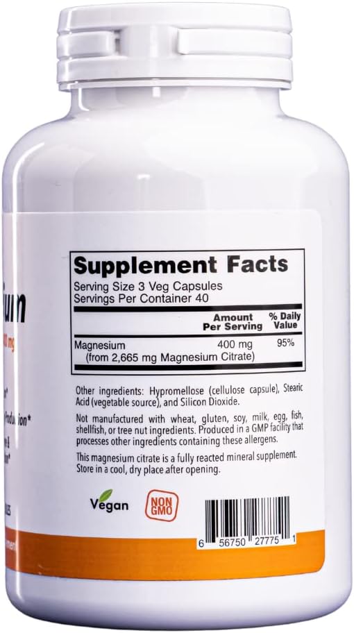 400mg Magnesium Citrate Capsules for Nutritional Health - 120 Count Dietary Supplement