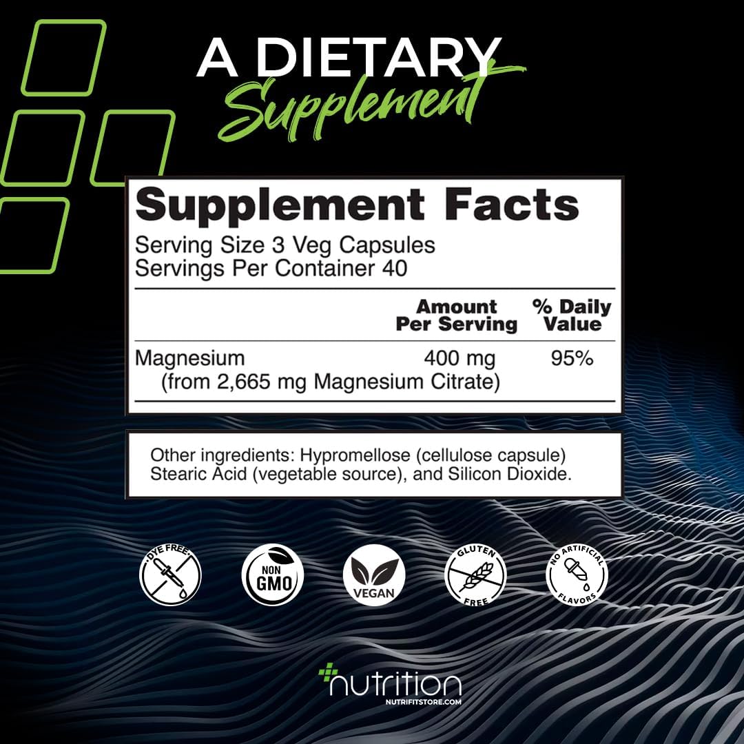 400mg Magnesium Citrate Capsules for Nutritional Health - 120 Count Dietary Supplement