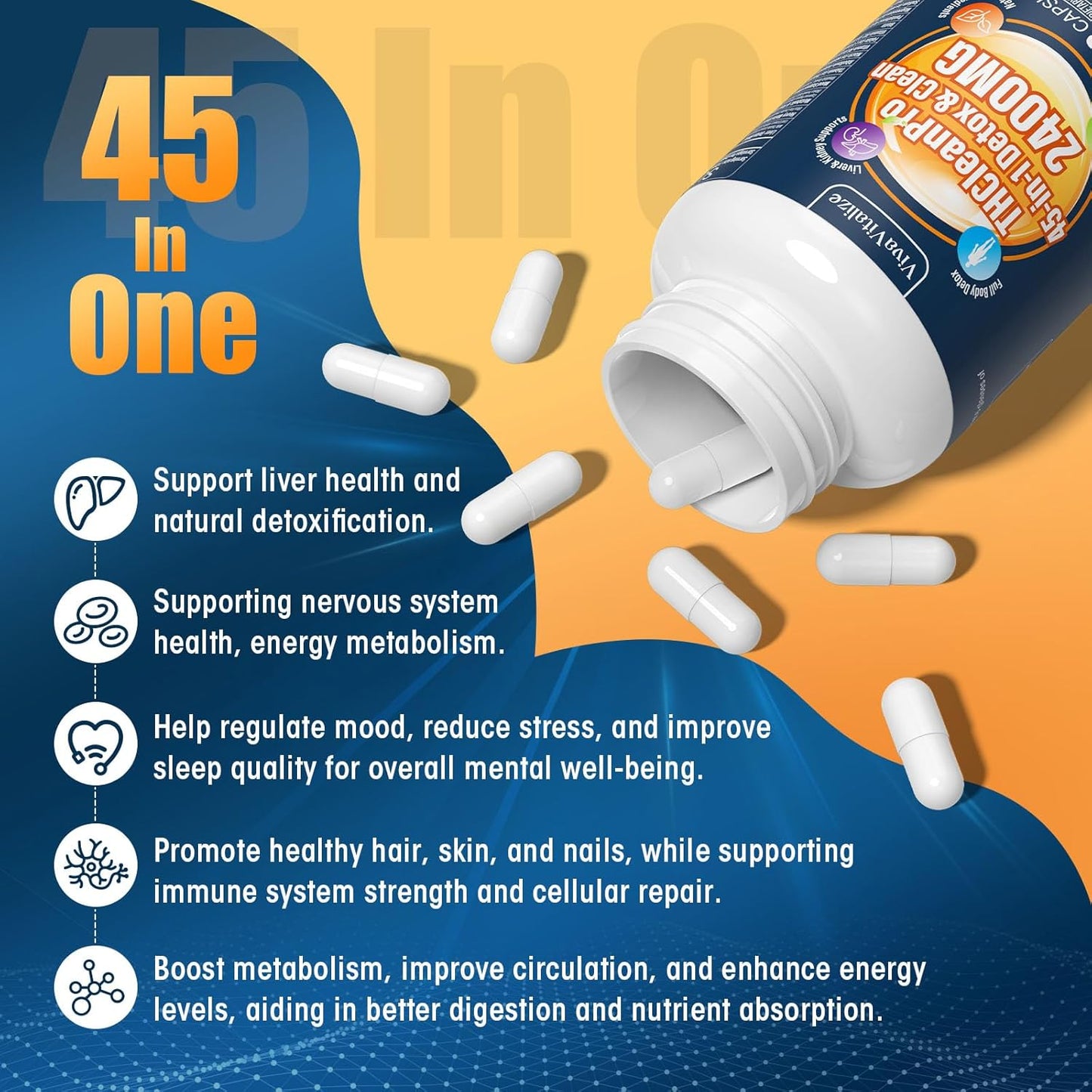45-in-1 Liver Detox Capsules with Zeolite, Milk Thistle, and Energy Support - 100% Natural Formula for Heavy Metal Detox and Immune Health (60 Caps)