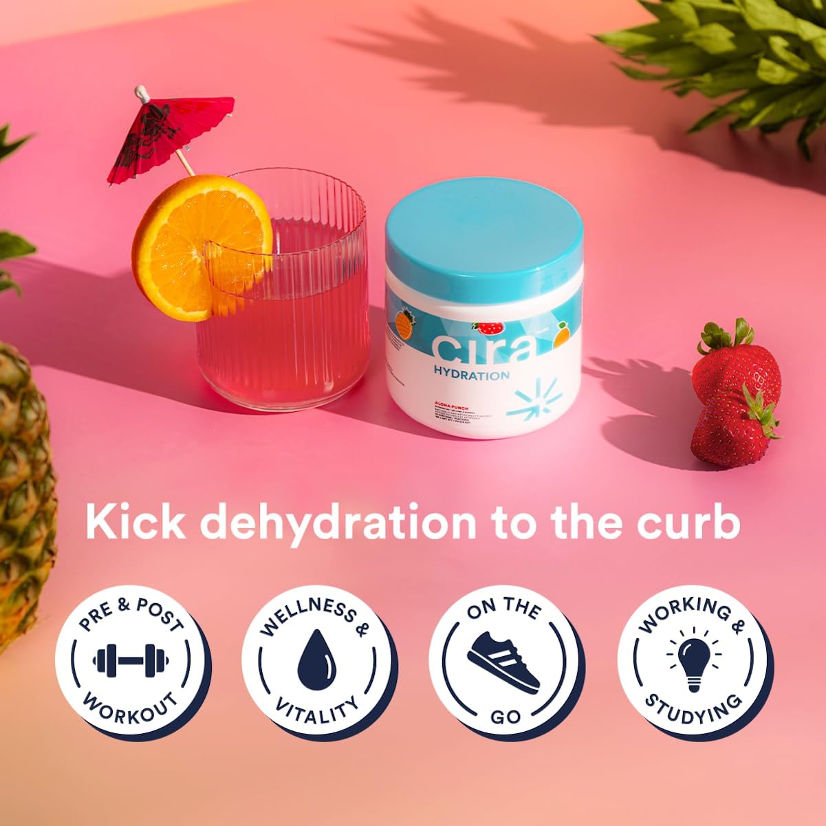 45-Serving Cira Hydration Powder: Electrolyte Drink Mix with Himalayan Salt for Dehydration Relief - Fruit Punch Flavor