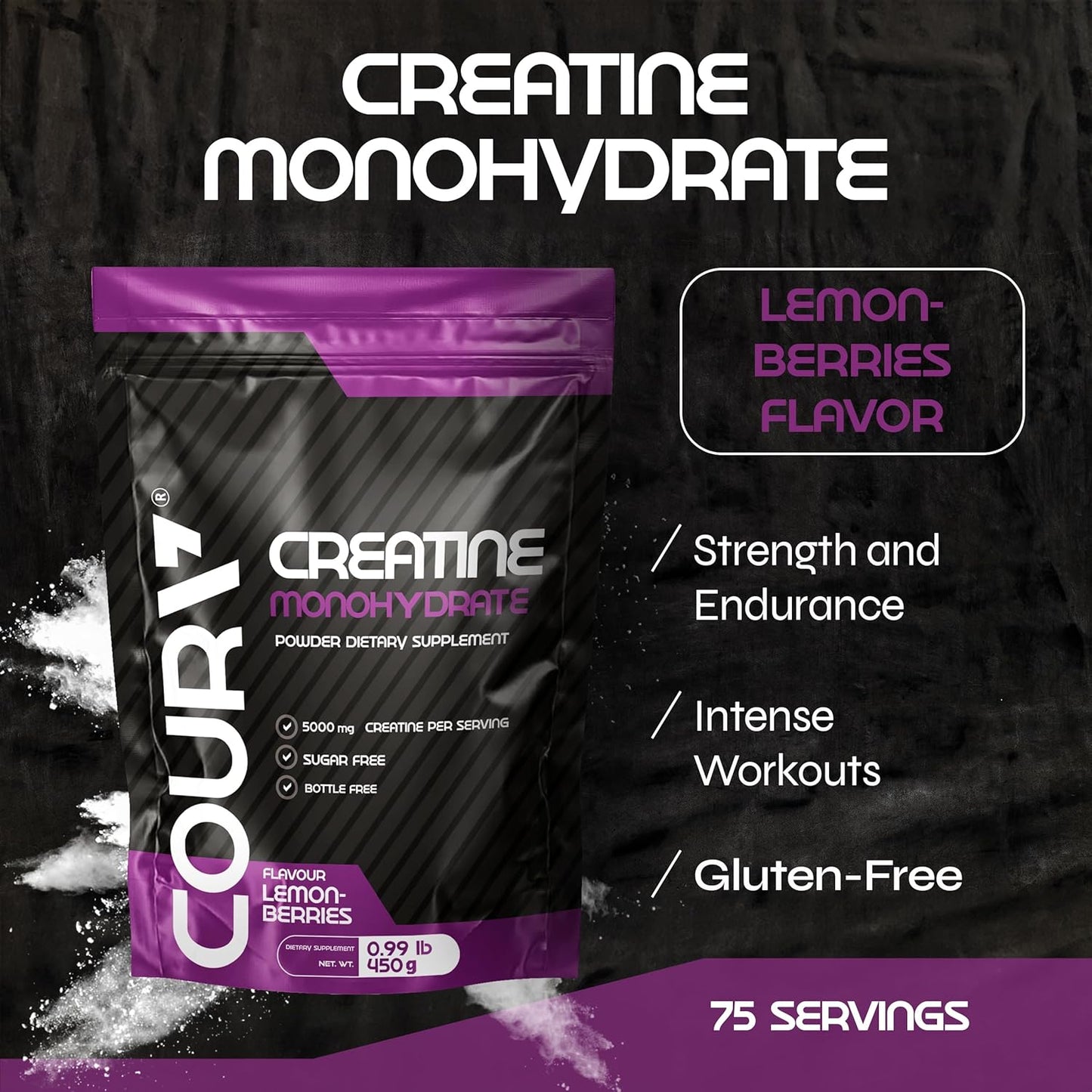 450g COURA Creatine Monohydrate Lemon-Berries Flavor - Gluten Free Sports Supplement for Strength and Endurance, Perfect for Intense Workouts