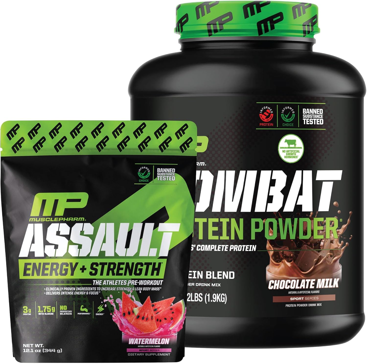 4lb Chocolate Protein and Watermelon Preworkout Bundle by Muscle Pharm Combat and Assault