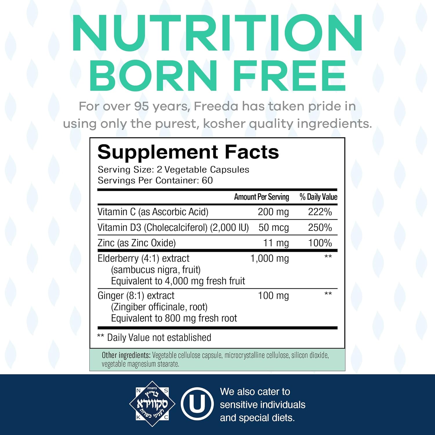 5-in-1 Herbal Antioxidant Immune Support Supplement with Elderberry, Vitamin C, Zinc, D3 & Ginger - 120 Gluten Free Capsules for Adults - Made in USA