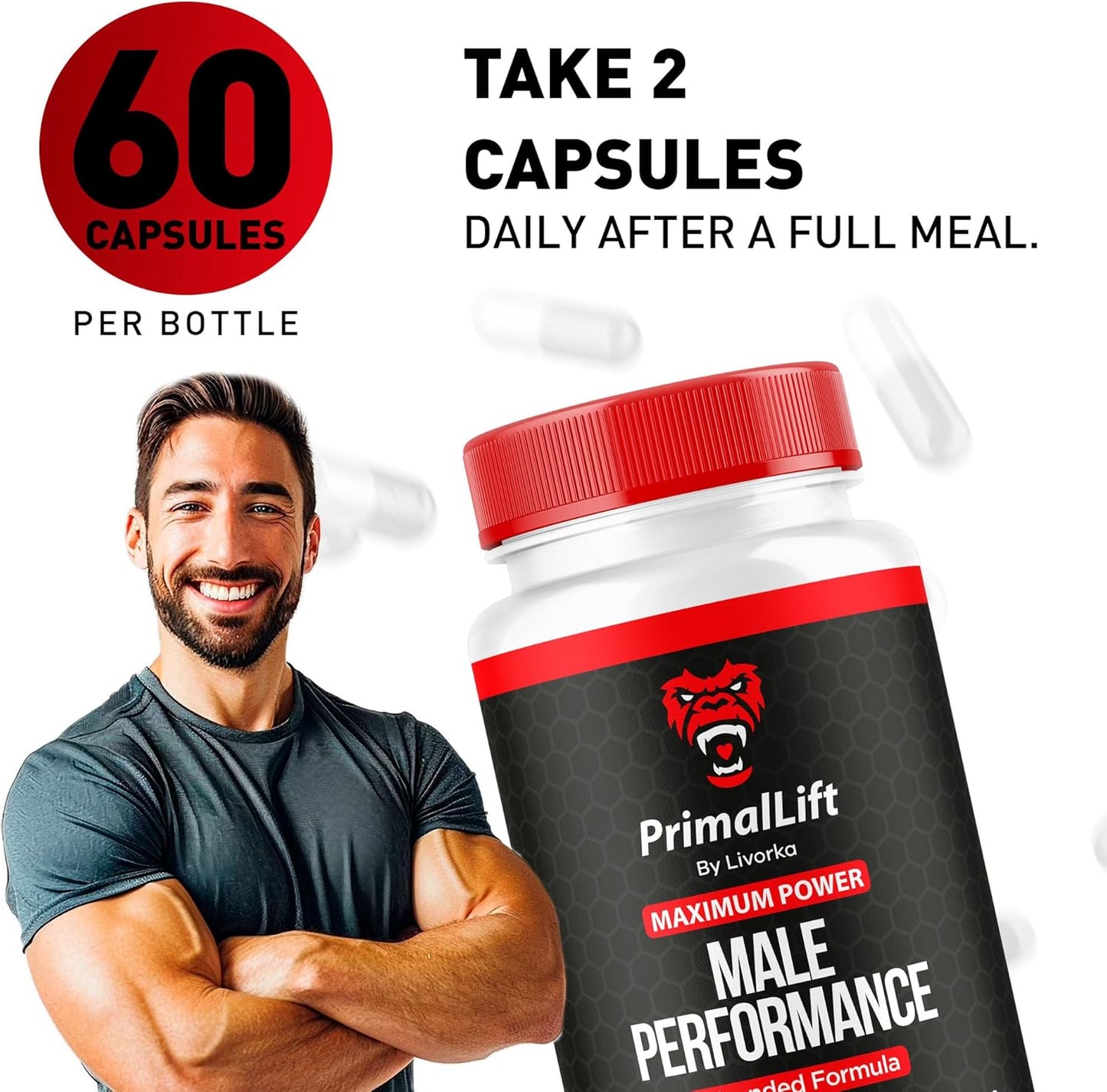 5 Month Supply of LIVORKA Primal Lift Capsules - All Natural Advanced Formula for Men - 300 Pills