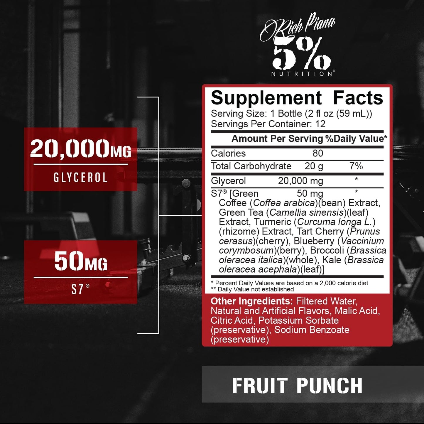5% Nutrition Rich Piana Pump Shot Liquid Glycerol 12 Pack Caddy Tropical Punch - Boost Workout Performance