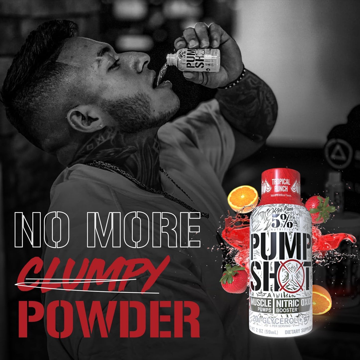 5% Nutrition Rich Piana Pump Shot Liquid Glycerol 12 Pack Caddy Tropical Punch - Boost Workout Performance