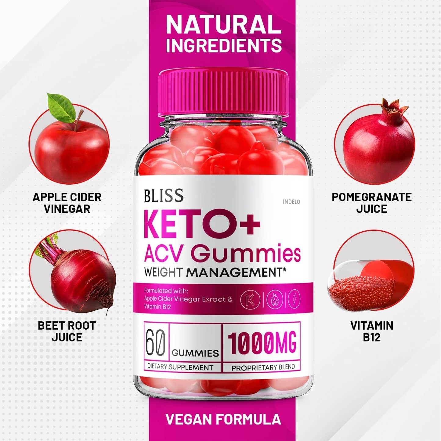 5 Pack Bliss Keto ACV Gummies for Advanced Slimming Formula with Apple Cider Vinegar - 300 Gummies - Dietary Supplement