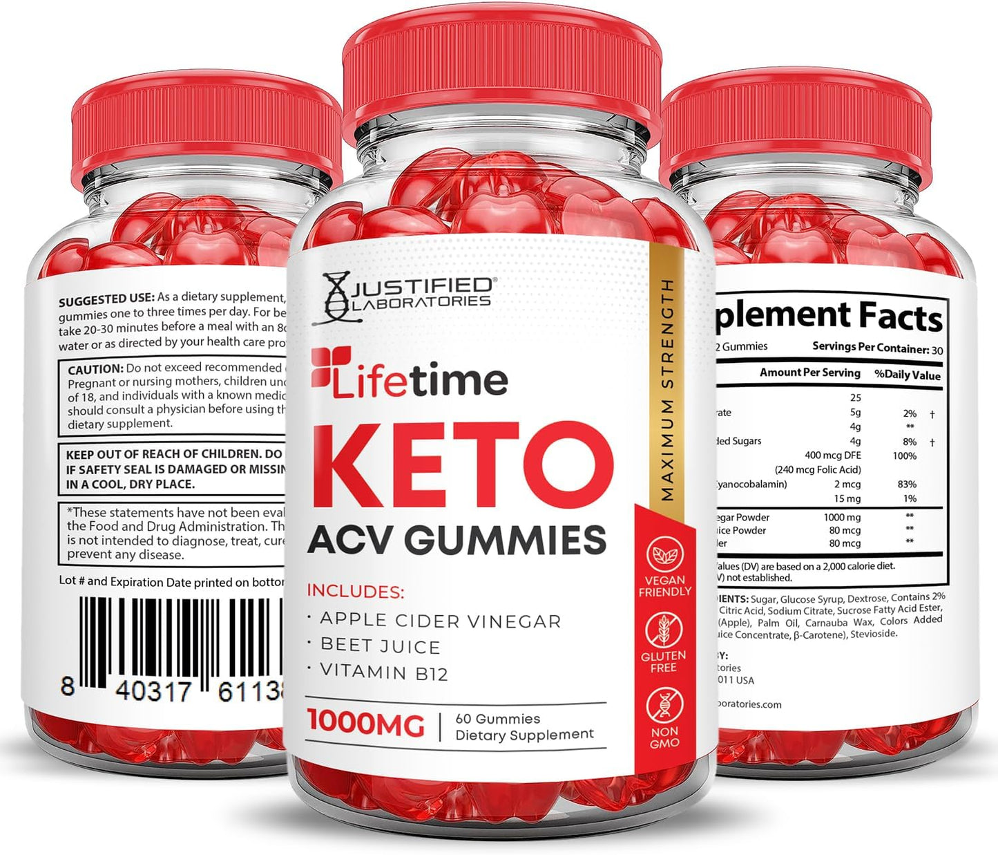 5 Pack Lifetime Keto ACV Gummies with Pomegranate Beet Juice - 1000MG Advanced Formula, B12, Vegan, Non GMO