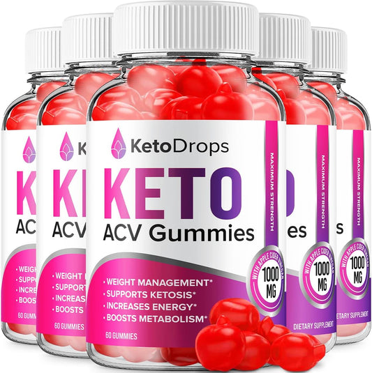5 Pack of Keto Drops ACV Gummies for Weight Management - Advanced Formula with Apple Cider Vinegar - Dietary Supplement for Men and Women (300 Gummies)