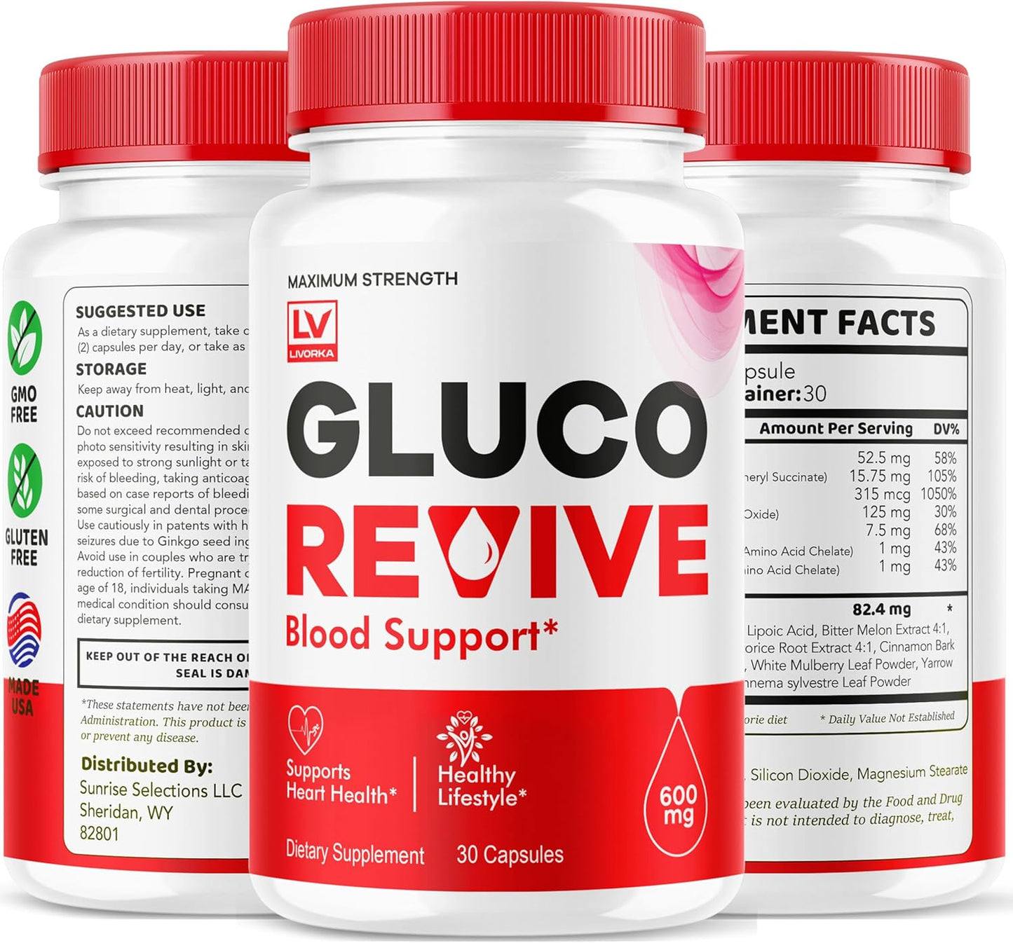 5-Pack of LIVORKA GlucoRevive Capsules - All Natural Premium Formula for Glucose Support with 150 Pills for 5 Months