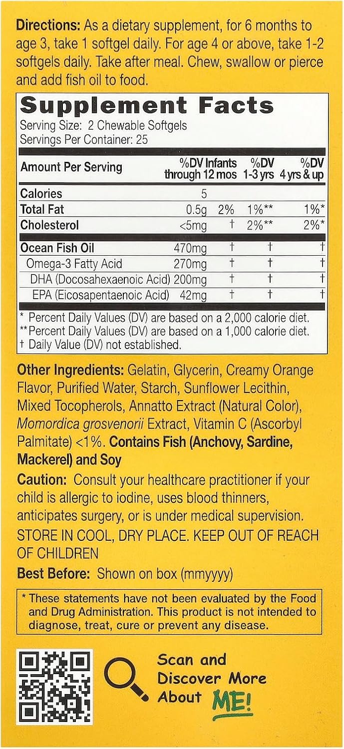 50 Chewable Orange Children's DHA Softgels Formula