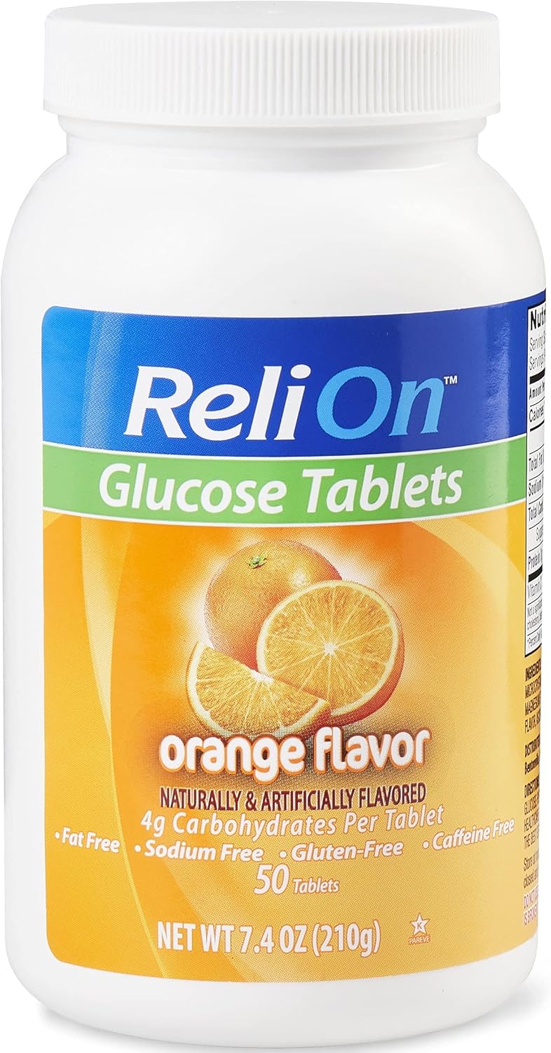 50 Count ReliOn Orange Flavor Glucose Tablets for Quick Energy Boost