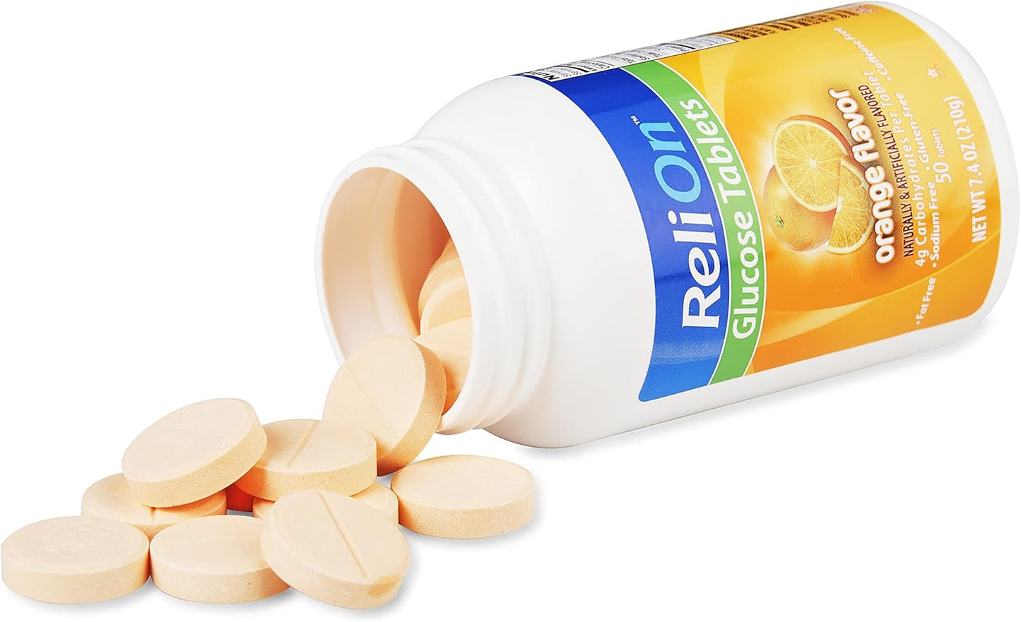 50 Count ReliOn Orange Flavor Glucose Tablets for Quick Energy Boost