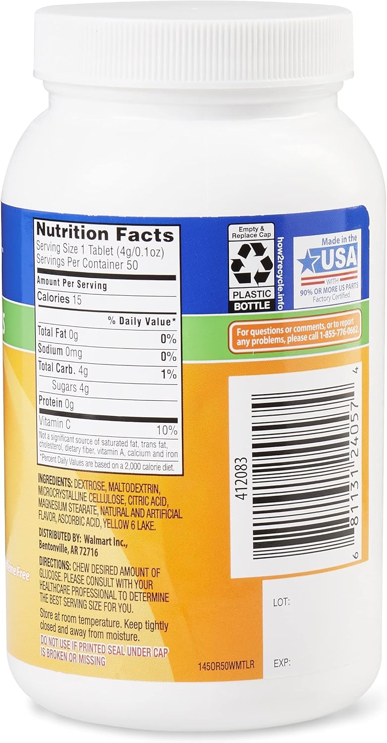 50 Count ReliOn Orange Flavor Glucose Tablets for Quick Energy Boost