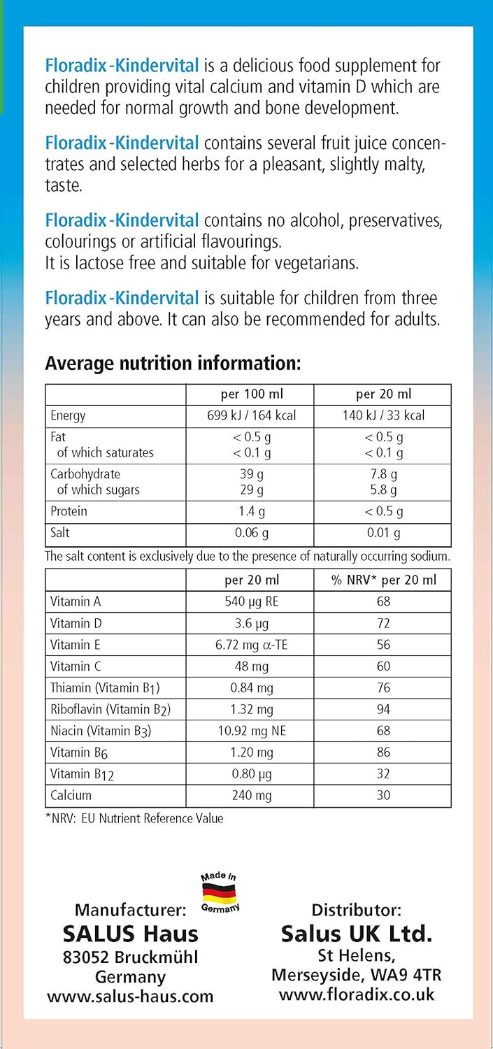 500 ML SALUS Floradix Kindervital Children's Multivitamin and Mineral Supplement
