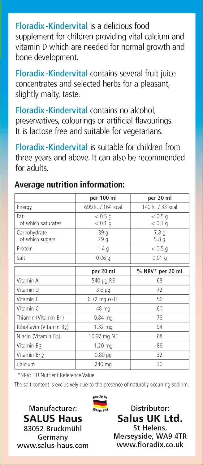 500 ML SALUS Floradix Kindervital Children's Multivitamin and Mineral Supplement