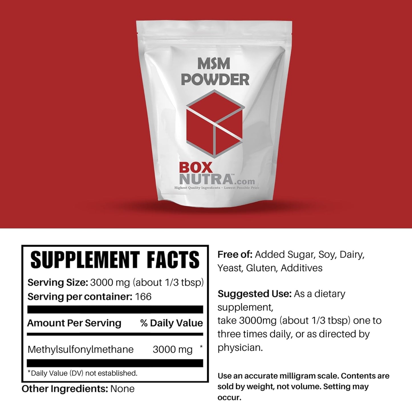 500g BoxNutra MSM Powder for Joint Discomfort Relief, Immunity and Skin Health Boost