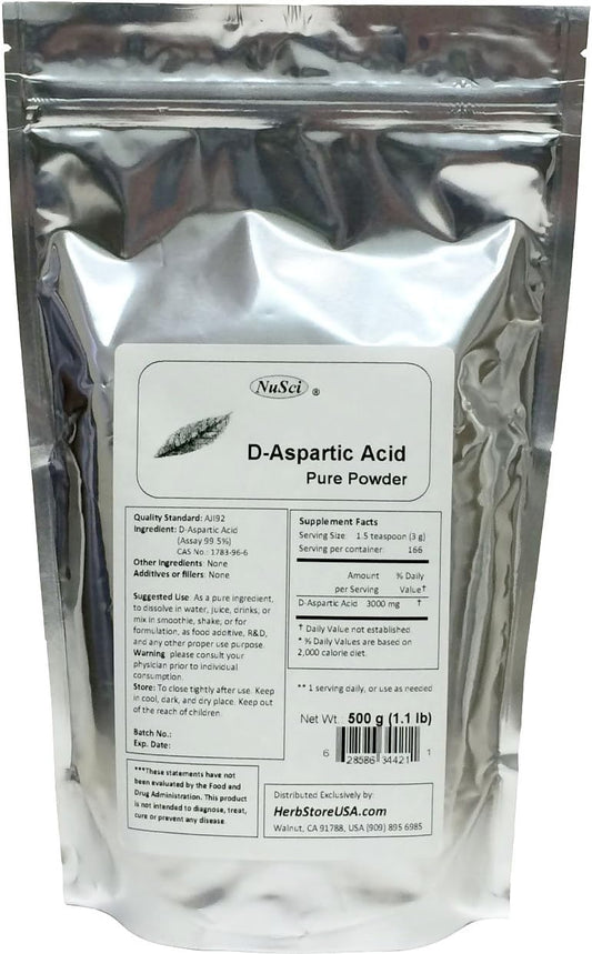 500g NuSci Pure D-Aspartic Acid Powder - High Quality AJI Standard