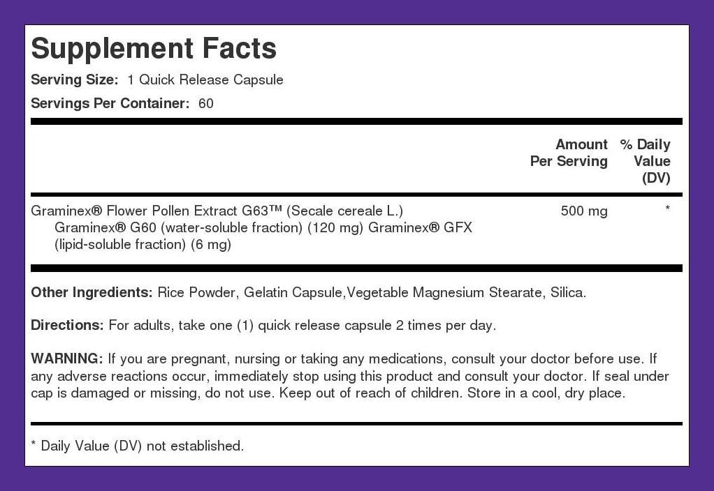 500mg Graminex Flower Pollen Extract Capsules | 60 Count | Non-GMO, Gluten Free Formula by Piping Rock