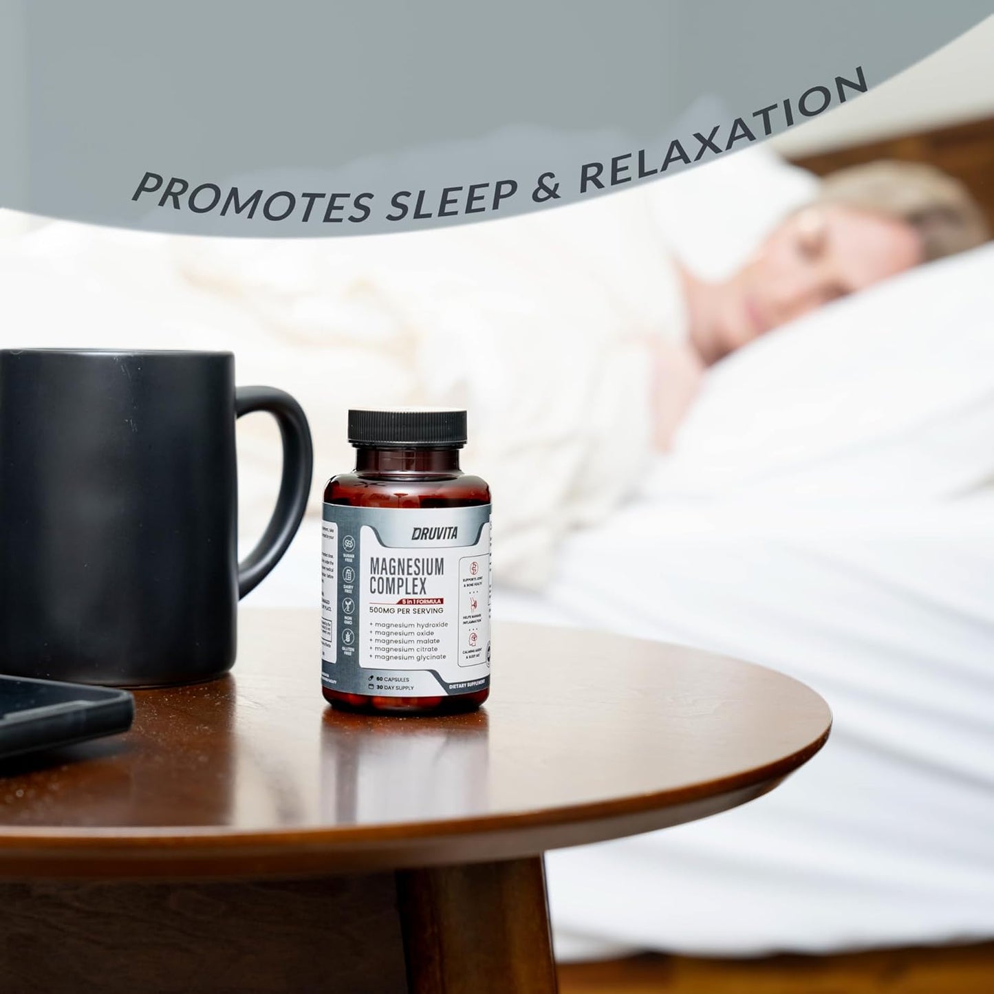 500mg Magnesium Complex with 5 Formulas for Bone, Joint, Heart, Sleep - 60 Capsules + Pill Container