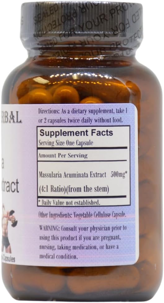 500mg Massularia Acuminata Extract Capsules for Vitality & Wellness | 4:1 Potent Herbal Supplement | 60 Veggie Capsules | Stearate-Free | Glass Bottled