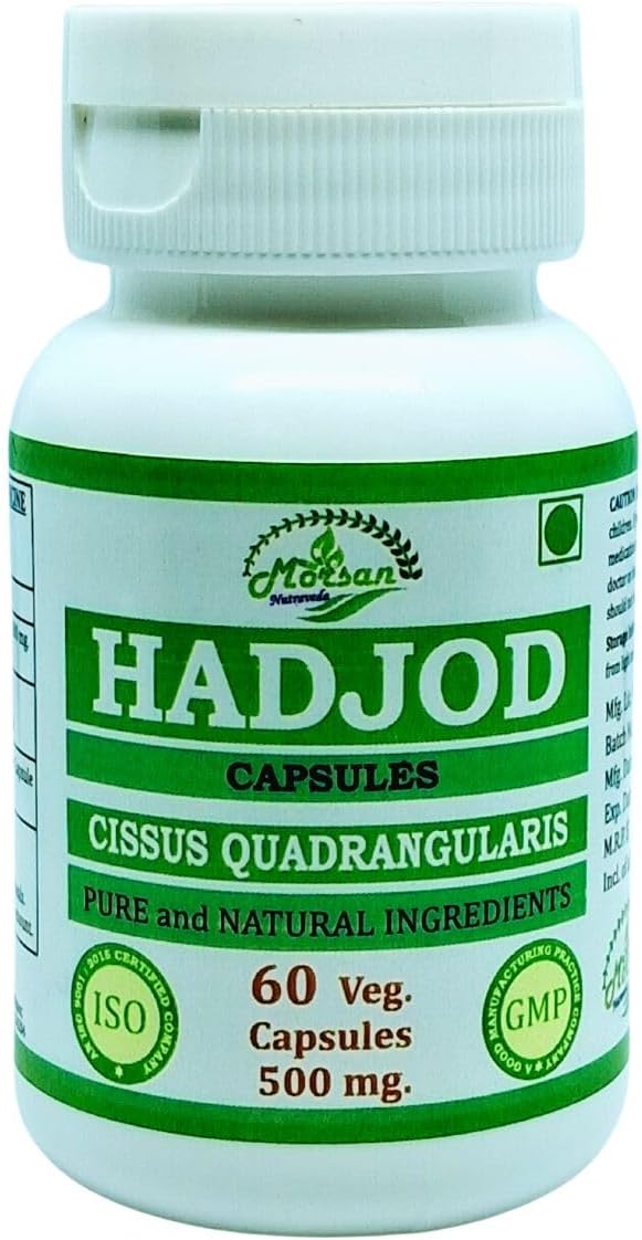 500mg Morsan Nutraveda Hadjod (Cissus Quadrangularis) Capsules - Bone & Joint Health - 60 Vegetarian Capsules - Natural Wellness Support - Non-GMO