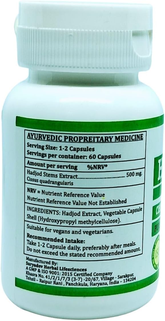 500mg Morsan Nutraveda Hadjod (Cissus Quadrangularis) Capsules - Bone & Joint Health - 60 Vegetarian Capsules - Natural Wellness Support - Non-GMO