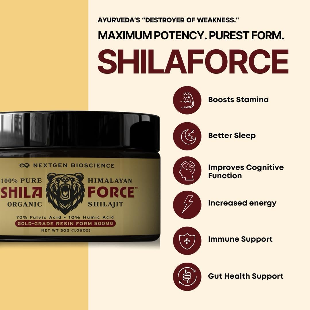 500mg Organic ShilaForce™ Shilajit Live Resin with 70% Fulvic Acid & 10% Humic Acid - 85+ Trace Minerals - 30g USA Made