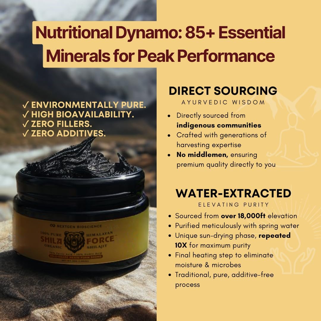 500mg Organic ShilaForce™ Shilajit Live Resin with 70% Fulvic Acid & 10% Humic Acid - 85+ Trace Minerals - 30g USA Made